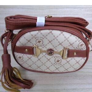 Beverly Hills Polo Club BHPC Cream &‎ Brown Vegan Leather Crossbody Purse